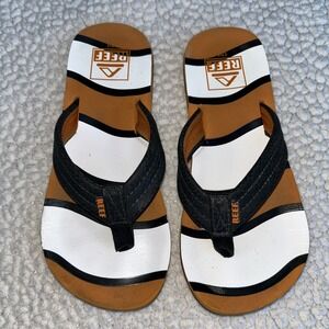 Reef Kids Flip Flops Orange White Black Striped Thong Sandals Size 13/1‎